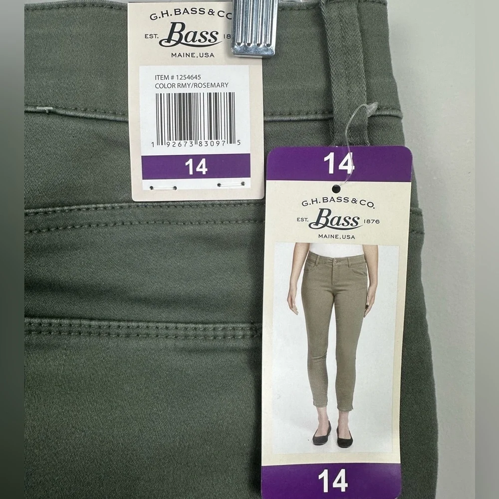 G. H. Bass Olive Green Rosemary High Waist Skinny Ankle Jeans NWT Size 14 NEW